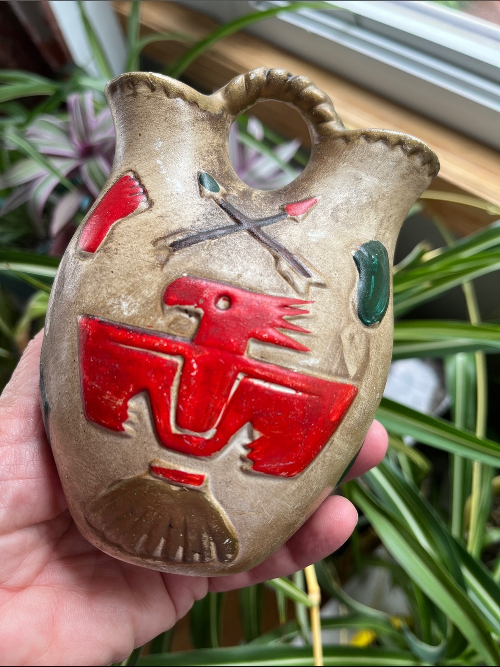 Vtg Native American Wedding Vase Southwest Style Thunderbird Crossed Arrows